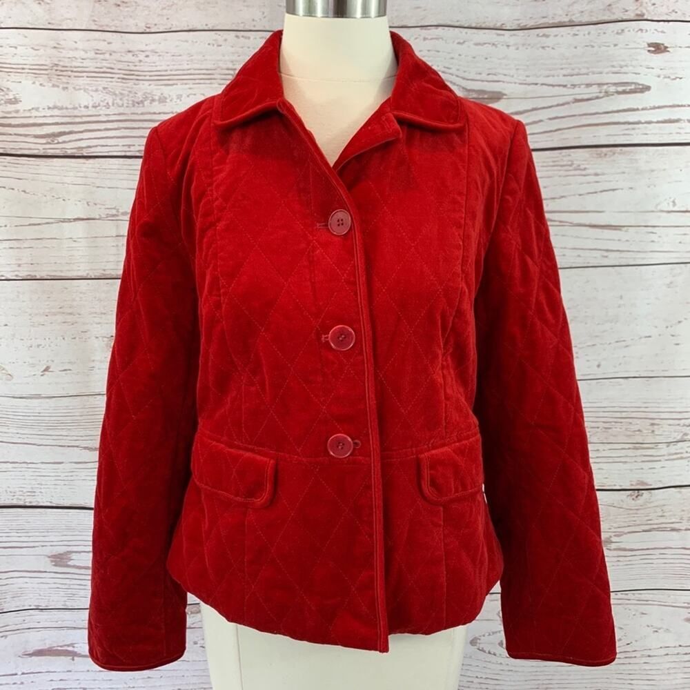 Talbots red velvet jacket petite quilted plush